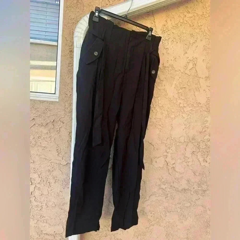 Lulus Black Paper Bag Waist Pants straight leg
